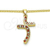 Oro Laminado Pendant Necklace, Gold Filled Style with Garnet and White Cubic Zirconia, Polished, Golden Finish, 04.284.0014.1.22 (02 MM Thickness, 22 Inches Length)