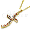 Oro Laminado Pendant Necklace, Gold Filled Style with Garnet and White Cubic Zirconia, Polished, Golden Finish, 04.284.0014.1.22 (02 MM Thickness, 22 Inches Length)