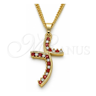Oro Laminado Pendant Necklace, Gold Filled Style with Garnet and White Cubic Zirconia, Polished, Golden Finish, 04.284.0014.1.22 (02 MM Thickness, 22 Inches Length)