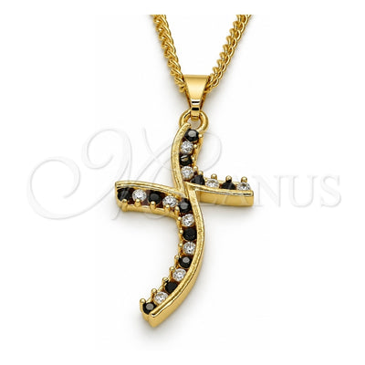 Oro Laminado Pendant Necklace, Gold Filled Style with Black and White Cubic Zirconia, Polished, Golden Finish, 04.284.0014.2.22 (02 MM Thickness, 22 Inches Length)