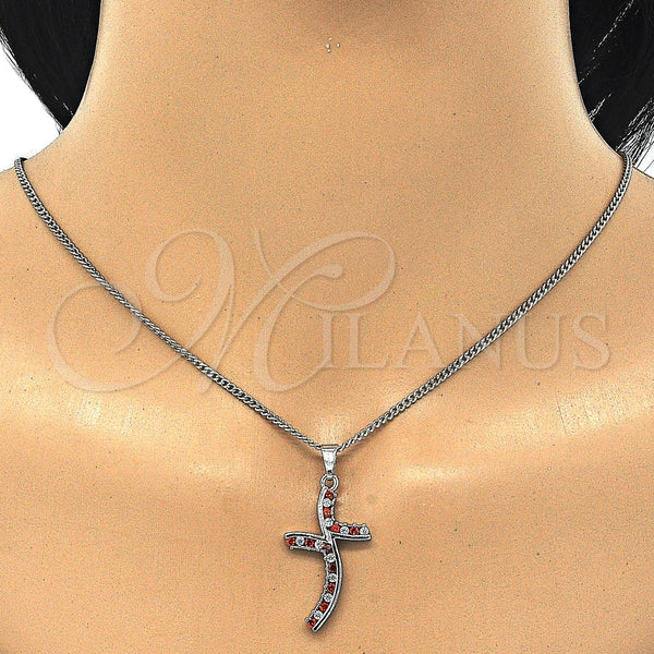 White Gold Filled Necklace — Pendant Necklace with Garnet and White Cubic Zirconia — alternate product view — SKU 125518 | Oro Laminado Blanco collar — Pendant Necklace with Garnet and blanco Cubic Zirconia — SKU 125518
