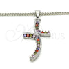 Rhodium Gold Filled Pendant Necklace, with Multicolor Cubic Zirconia, Polished, Rhodium Finish, 04.284.0014.7.22 (02 MM Thickness, 22 Inches Length)