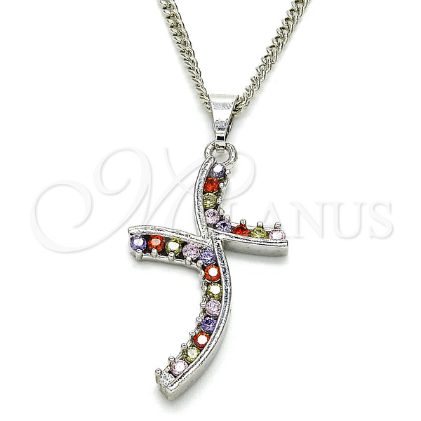 White Gold Filled Necklace — Pendant Necklace with Multicolor Cubic Zirconia Polished 04. — main product view — SKU 125520 | Oro Laminado Blanco collar — Pendant Necklace with Multicolor Cubic Zirconia pulido 04. — SKU 125520