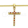 Oro Laminado Pendant Necklace, Gold Filled Style Cross Design, with Garnet and White Cubic Zirconia, Polished, Golden Finish, 04.284.0013.1.22 (02 MM Thickness, 22 Inches Length)
