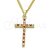 Oro Laminado Pendant Necklace, Gold Filled Style Cross Design, with Garnet and White Cubic Zirconia, Polished, Golden Finish, 04.284.0013.1.22 (02 MM Thickness, 22 Inches Length)