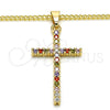 Oro Laminado Pendant Necklace, Gold Filled Style Cross Design, with Multicolor Cubic Zirconia, Polished, Golden Finish, 04.284.0013.3.20 (02 MM Thickness, 20 Inches Length)