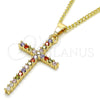 Oro Laminado Pendant Necklace, Gold Filled Style Cross Design, with Multicolor Cubic Zirconia, Polished, Golden Finish, 04.284.0013.3.20 (02 MM Thickness, 20 Inches Length)