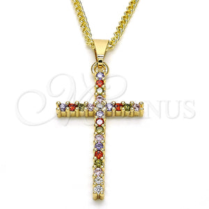 Gold Filled Necklace — Pendant Necklace Cross Design with Multicolor Cubic Zirconia — main product view — SKU 125524 | Oro Laminado collar — Pendant Necklace cruz diseño with Multicolor Cubic Zirconia — SKU 125524