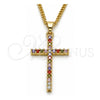 Oro Laminado Pendant Necklace, Gold Filled Style Cross Design, with Multicolor Cubic Zirconia, Polished, Golden Finish, 04.284.0013.3.20 (02 MM Thickness, 20 Inches Length)