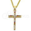 Oro Laminado Pendant Necklace, Gold Filled Style Cross Design, with Multicolor Cubic Zirconia, Polished, Golden Finish, 04.284.0013.3.20 (02 MM Thickness, 20 Inches Length)