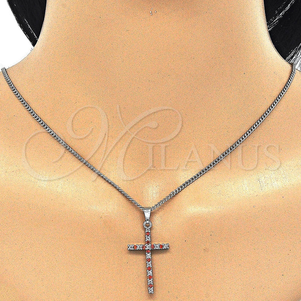 White Gold Filled Necklace — Pendant Necklace Cross Design with Garnet and White — alternate product view — SKU 125526 | Oro Laminado Blanco collar — Pendant Necklace cruz diseño with Garnet and blanco — SKU 125526