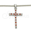 Rhodium Plated Pendant Necklace, Cross Design, with Garnet and White Cubic Zirconia, Polished, Rhodium Finish, 04.284.0013.5.22 (02 MM Thickness, 22 Inches Length)