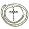 White Gold Filled Pendant Necklace, Cross Design, with Garnet and White Cubic Zirconia, Polished, Rhodium Finish, 04.284.0013.5.22 (02 MM Thickness, 22 Inches Length)