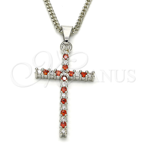 Rhodium Plated Pendant Necklace, Cross Design, with Garnet and White Cubic Zirconia, Polished, Rhodium Finish, 04.284.0013.5.22 (02 MM Thickness, 22 Inches Length)