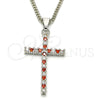 Rhodium Plated Pendant Necklace, Cross Design, with Garnet and White Cubic Zirconia, Polished, Rhodium Finish, 04.284.0013.5.22 (02 MM Thickness, 22 Inches Length)