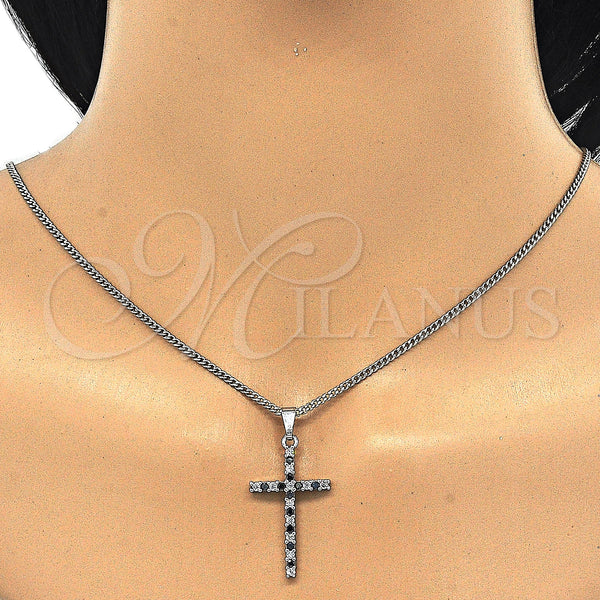 White Gold Filled Necklace — Pendant Necklace Cross Design with Black Cubic Zirconia — alternate product view — SKU 125527 | Oro Laminado Blanco collar — Pendant Necklace cruz diseño with negro Cubic Zirconia — SKU 125527
