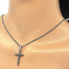 White Gold Filled Pendant Necklace, Cross Design, with Black Cubic Zirconia and White Crystal, Polished, Rhodium Finish, 04.284.0013.6.22 (02 MM Thickness, 22 Inches Length)