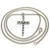 Rhodium Plated Pendant Necklace, Cross Design, with Black Cubic Zirconia and White Crystal, Polished, Rhodium Finish, 04.284.0013.6.22 (02 MM Thickness, 22 Inches Length)