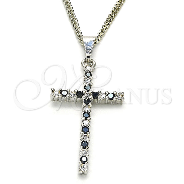 Rhodium Plated Pendant Necklace, Cross Design, with Black Cubic Zirconia and White Crystal, Polished, Rhodium Finish, 04.284.0013.6.22 (02 MM Thickness, 22 Inches Length)