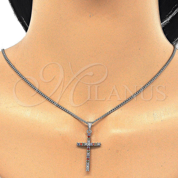 White Gold Filled Necklace — Pendant Necklace Cross Design with Multicolor Cubic Zirconia — alternate product view — SKU 125528 | Oro Laminado Blanco collar — Pendant Necklace cruz diseño with Multicolor Cubic Zirconia — SKU 125528