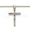 Rhodium Gold Filled Pendant Necklace, Cross Design, with Multicolor Cubic Zirconia, Polished, Rhodium Finish, 04.284.0013.7.22 (02 MM Thickness, 22 Inches Length)