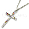Rhodium Gold Filled Pendant Necklace, Cross Design, with Multicolor Cubic Zirconia, Polished, Rhodium Finish, 04.284.0013.7.22 (02 MM Thickness, 22 Inches Length)