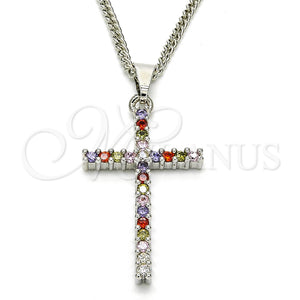 White Gold Filled Necklace — Pendant Necklace Cross Design with Multicolor Cubic Zirconia — main product view — SKU 125528 | Oro Laminado Blanco collar — Pendant Necklace cruz diseño with Multicolor Cubic Zirconia — SKU 125528