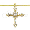 Oro Laminado Pendant Necklace, Gold Filled Style Cross and Baguette Design, with White Cubic Zirconia, Polished, Golden Finish, 04.284.0011.22 (02 MM Thickness, 22 Inches Length)