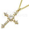 Oro Laminado Pendant Necklace, Gold Filled Style Cross and Baguette Design, with White Cubic Zirconia, Polished, Golden Finish, 04.284.0011.22 (02 MM Thickness, 22 Inches Length)