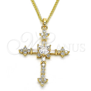 Gold Filled Necklace — Pendant Necklace Cross and Baguette Design with White — main product view — SKU 125529 | Oro Laminado collar — Pendant Necklace cruz and Baguette diseño with blanco — SKU 125529