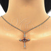 Oro Laminado Pendant Necklace, Gold Filled Style Cross and Baguette Design, with Garnet and White Cubic Zirconia, Polished, Golden Finish, 04.284.0011.1.22 (02 MM Thickness, 22 Inches Length)