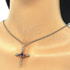 Oro Laminado Pendant Necklace, Gold Filled Style Cross and Baguette Design, with Garnet and White Cubic Zirconia, Polished, Golden Finish, 04.284.0011.1.22 (02 MM Thickness, 22 Inches Length)