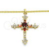 Oro Laminado Pendant Necklace, Gold Filled Style Cross and Baguette Design, with Garnet and White Cubic Zirconia, Polished, Golden Finish, 04.284.0011.1.22 (02 MM Thickness, 22 Inches Length)
