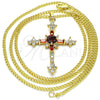 Oro Laminado Pendant Necklace, Gold Filled Style Cross and Baguette Design, with Garnet and White Cubic Zirconia, Polished, Golden Finish, 04.284.0011.1.22 (02 MM Thickness, 22 Inches Length)