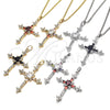 Oro Laminado Pendant Necklace, Gold Filled Style Cross and Baguette Design, with Garnet and White Cubic Zirconia, Polished, Golden Finish, 04.284.0011.1.22 (02 MM Thickness, 22 Inches Length)