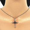 Oro Laminado Pendant Necklace, Gold Filled Style Cross and Baguette Design, with Black and White Cubic Zirconia, Polished, Golden Finish, 04.284.0011.2.22 (02 MM Thickness, 22 Inches Length)