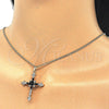 Oro Laminado Pendant Necklace, Gold Filled Style Cross and Baguette Design, with Black and White Cubic Zirconia, Polished, Golden Finish, 04.284.0011.2.22 (02 MM Thickness, 22 Inches Length)