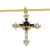 Oro Laminado Pendant Necklace, Gold Filled Style Cross and Baguette Design, with Black and White Cubic Zirconia, Polished, Golden Finish, 04.284.0011.2.22 (02 MM Thickness, 22 Inches Length)