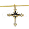Oro Laminado Pendant Necklace, Gold Filled Style Cross and Baguette Design, with Black and White Cubic Zirconia, Polished, Golden Finish, 04.284.0011.2.22 (02 MM Thickness, 22 Inches Length)
