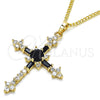 Oro Laminado Pendant Necklace, Gold Filled Style Cross and Baguette Design, with Black and White Cubic Zirconia, Polished, Golden Finish, 04.284.0011.2.22 (02 MM Thickness, 22 Inches Length)