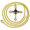Oro Laminado Pendant Necklace, Gold Filled Style Cross and Baguette Design, with Black and White Cubic Zirconia, Polished, Golden Finish, 04.284.0011.2.22 (02 MM Thickness, 22 Inches Length)