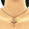 Oro Laminado Pendant Necklace, Gold Filled Style Cross and Baguette Design, with Multicolor Cubic Zirconia, Polished, Golden Finish, 04.284.0011.3.20 (02 MM Thickness, 20 Inches Length)