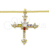 Oro Laminado Pendant Necklace, Gold Filled Style Cross and Baguette Design, with Multicolor Cubic Zirconia, Polished, Golden Finish, 04.284.0011.3.20 (02 MM Thickness, 20 Inches Length)
