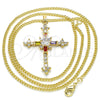 Oro Laminado Pendant Necklace, Gold Filled Style Cross and Baguette Design, with Multicolor Cubic Zirconia, Polished, Golden Finish, 04.284.0011.3.20 (02 MM Thickness, 20 Inches Length)