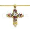 Oro Laminado Pendant Necklace, Gold Filled Style Cross Design, with Multicolor Cubic Zirconia, Polished, Golden Finish, 04.284.0012.3.20 (02 MM Thickness, 20 Inches Length)