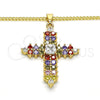 Oro Laminado Pendant Necklace, Gold Filled Style Cross Design, with Multicolor Cubic Zirconia, Polished, Golden Finish, 04.284.0012.3.20 (02 MM Thickness, 20 Inches Length)