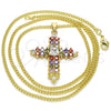 Oro Laminado Pendant Necklace, Gold Filled Style Cross Design, with Multicolor Cubic Zirconia, Polished, Golden Finish, 04.284.0012.3.20 (02 MM Thickness, 20 Inches Length)