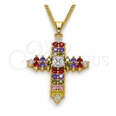 Oro Laminado Pendant Necklace, Gold Filled Style Cross Design, with Multicolor Cubic Zirconia, Polished, Golden Finish, 04.284.0012.3.20 (02 MM Thickness, 20 Inches Length)
