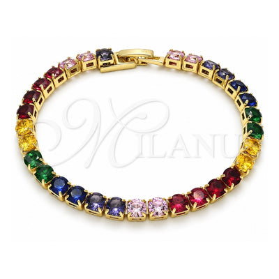 Oro Laminado Tennis Bracelet, Gold Filled Style with Multicolor Cubic Zirconia, Polished, Golden Finish, 03.221.0056.6.08 (05 MM Thickness, 8 Inches Length)