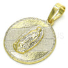 Oro Laminado Religious Pendant, Gold Filled Style Guadalupe Design, Diamond Cutting Finish, Golden Finish, 05.213.0052